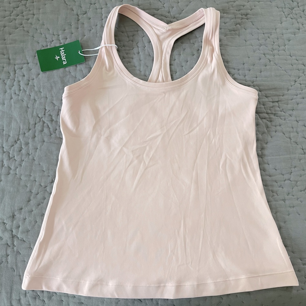 NWT HALARA Soft Ballet Pink Racerback U Neck Tank Top Size Large Nylon Blend